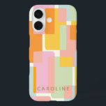 Moderne geometrische Formen Personalisiert iPhone 16 Hülle<br><div class="desc">Einfaches und stilvolles geometrisches Design mit überlappenden Formen in hübschen Pastellfarben in Rosa,  Grün,  Blau und Gelb,  personalisiert mit Ihrem Namen.</div>