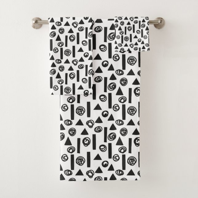 Moderne geometrische Formen Schwarz/Weiß Badhandtuch Set (Insitu)