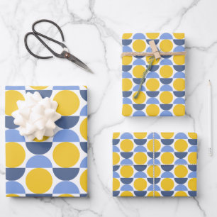 Moderne geometrische Formen von Blau und Gelb Geschenkpapier Set