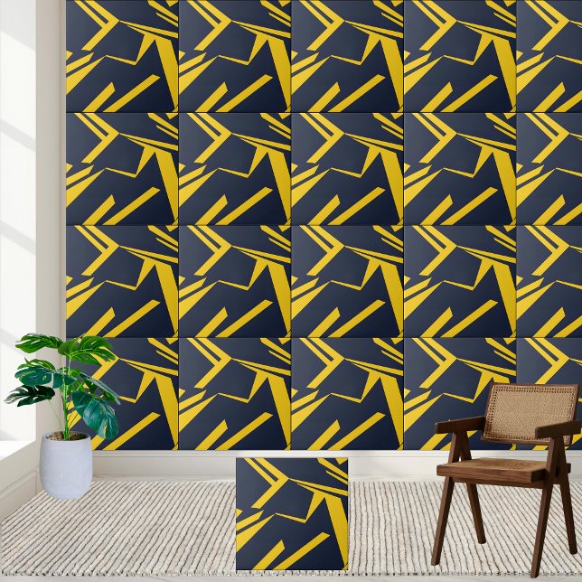Moderne geometrische Gelb- und Navy-Keramik Fliese (Modern Geometric Yellow and Navy Ceramic Tile)