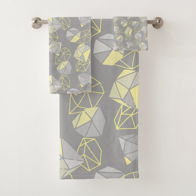 Moderne geometrische Gemische Muster Grau & Gelb Badhandtuch Set (Insitu)