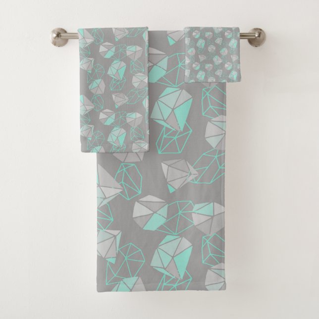 Moderne geometrische Gemische Muster Gray & Aqua Badhandtuch Set (Insitu)
