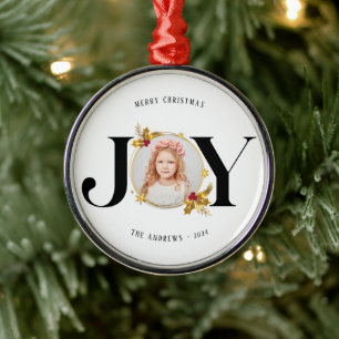 Moderne geometrische Gold-Familien-Weihnachtsfotos Ornament Aus Metall
