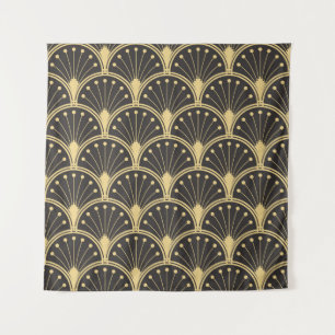 Moderne geometrische goldene Fliesen Wandteppich