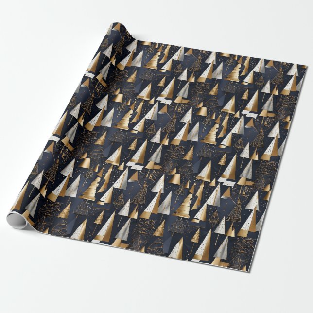 Moderne geometrische Goldene Weihnachtsbäume Geschenkpapier (Ungerollt)