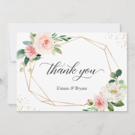Moderne geometrische Goldrahmen-Blush-Blues-Hochze Dankeskarte