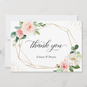 Moderne geometrische Goldrahmen-Blush-Blues-Hochze Dankeskarte