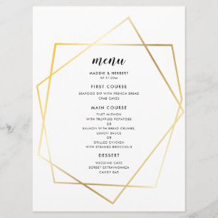 Moderne geometrische Goldrahmen-Hochzeit Menükarte