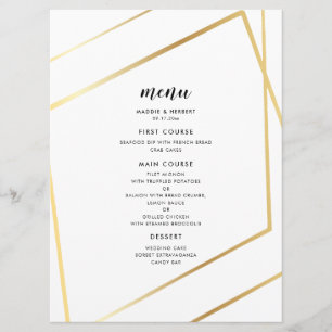 Moderne geometrische Goldrahmen-Hochzeit Menükarte