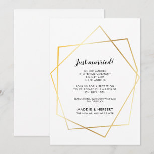 Moderne geometrische Goldrahmen-Hochzeitskarte Einladung