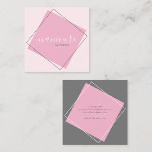 Moderne geometrische Grau- und Rosa Maniküre Quadratische Visitenkarte