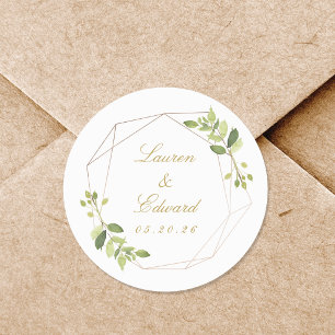 Moderne geometrische Grün-Hochzeit Runder Aufkleber
