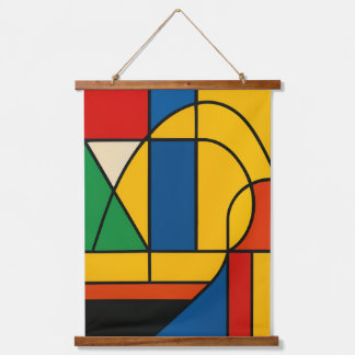 Moderne geometrische Harmonie – Fette abstrakte Fa Wandteppich Mit Holzrahmen