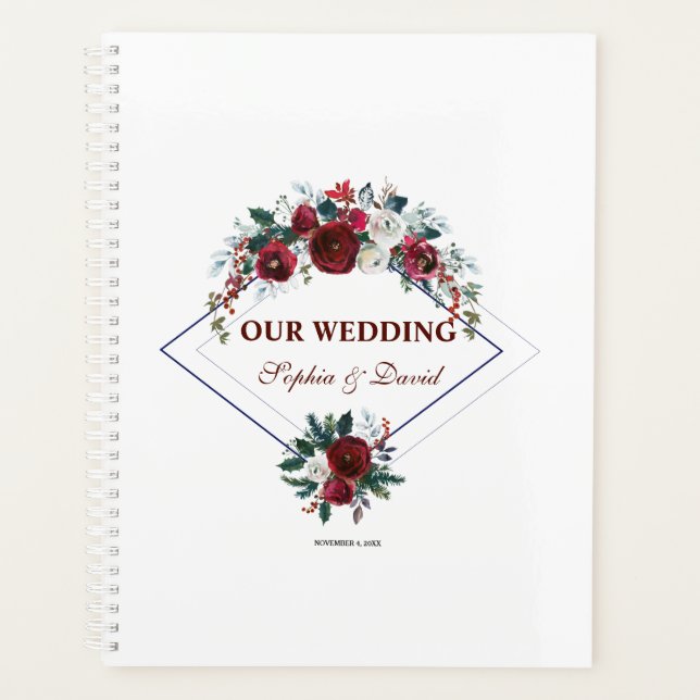 Moderne geometrische Hochzeit des Burgundy Navy Planer (Vorderseite)