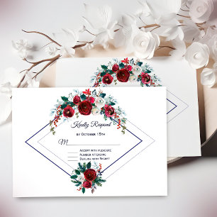 Moderne geometrische Hochzeit des Burgundy Navy RSVP Karte