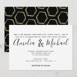 Moderne geometrische Hochzeit Gold und Schwarz Einladung