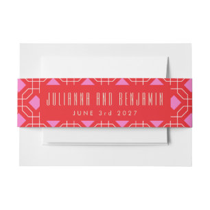 Moderne geometrische Hochzeit in Rot und Rosa Einladungsbanderole