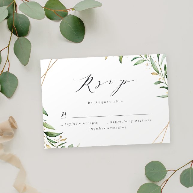 Moderne, geometrische Hochzeit RSVP Karte (Modern Greenery Geometric Rustic Wedding RSVP Card)