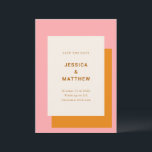 Moderne geometrische Hochzeit spart das Datum Rosa Save The Date<br><div class="desc">Modern geometrisch fett Save the Date in Rosa und Orange</div>
