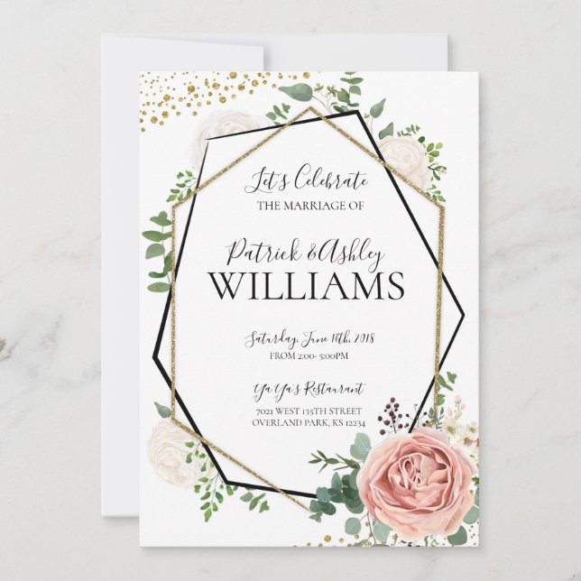 Moderne geometrische Hochzeitsempfehlung mit Gold  Einladung (Vorderseite)