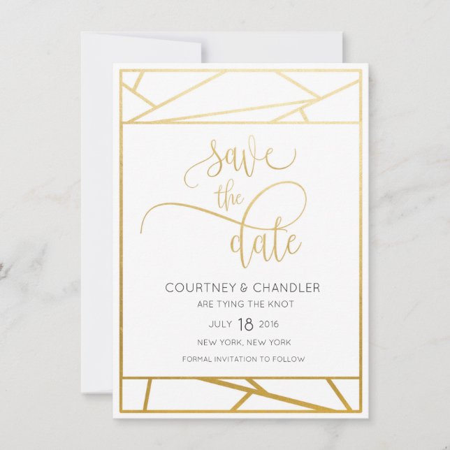 Moderne geometrische Imitat - Gold Save the Date (Vorderseite)
