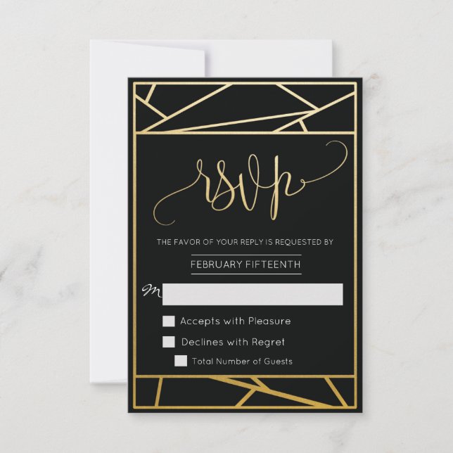 Moderne geometrische Imitat Gold UAWG RSVP Karte (Vorderseite)