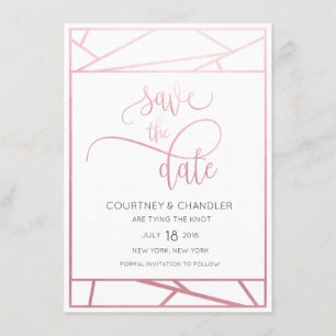 Moderne geometrische Imitat Rose Gold Save the Dat Date