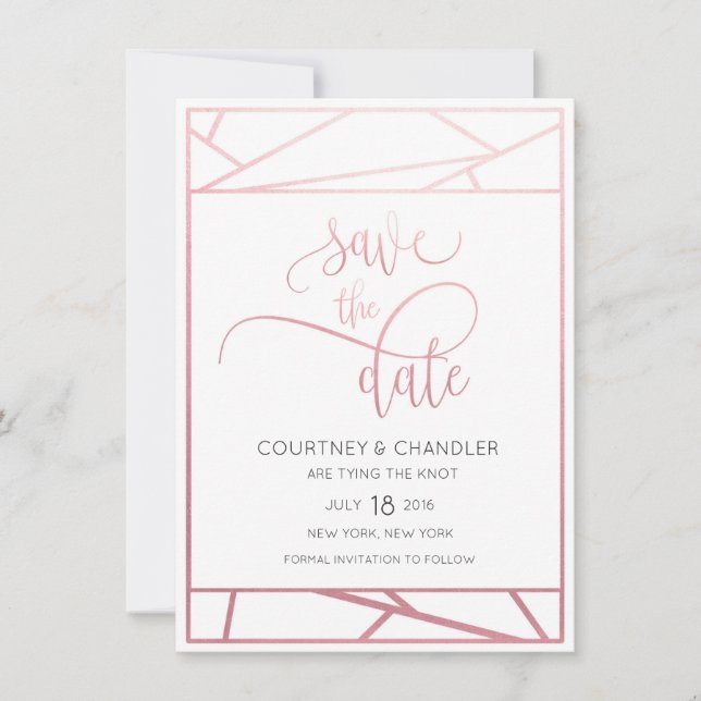 Moderne geometrische Imitat Rose Gold Save the Dat Save The Date (Vorderseite)