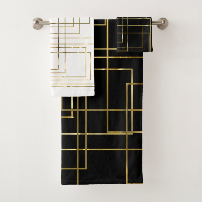 Moderne geometrische Imitate Gold Lines Badhandtuch Set (Insitu)