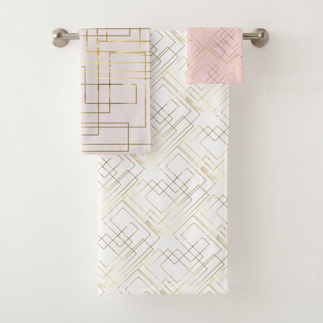 Moderne geometrische Imitate Gold Lines Badhandtuch Set (Insitu)