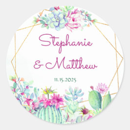 Moderne geometrische Kakteen Succulents Floral Wed Runder Aufkleber