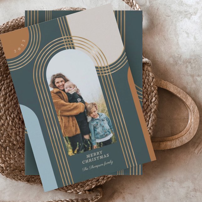 Moderne geometrische, konzentrische Goldene Bögen  Feiertagskarte (Von Creator hochgeladen)