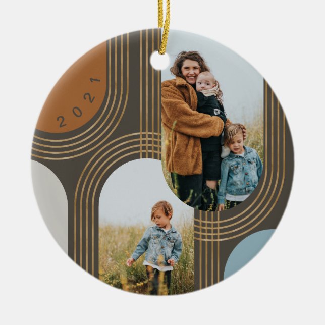 Moderne geometrische, konzentrische Goldene Bögen  Keramik Ornament (Vorne)