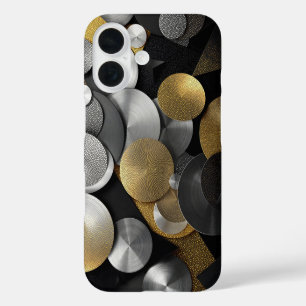 Moderne geometrische Kreise in Gold und Silber iPhone 16 Hülle