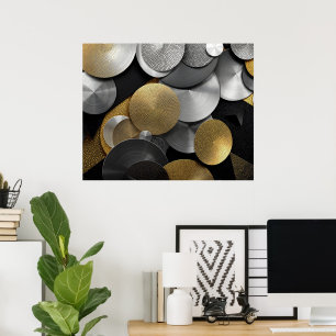 Moderne geometrische Kreise in Gold und Silber Poster