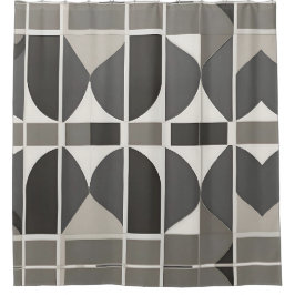 Moderne geometrische Kurven in Grau und Weiß Duschvorhang