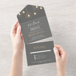 Moderne geometrische Lichter Dunkelgraue Hochzeit All In One Einladung