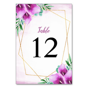 Moderne geometrische lila Calla-Lilien-Hochzeit Tischnummer