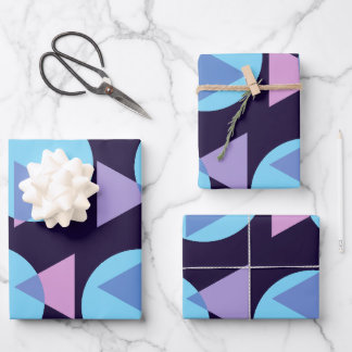 Moderne geometrische Lila und blaue Formen Geschenkpapier Set