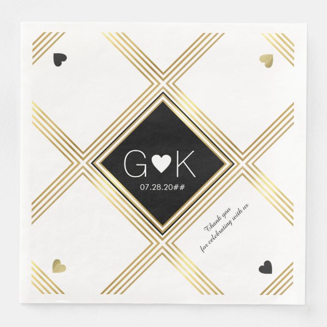 Moderne geometrische Linien mit Monogramm für Hoch Serviette (Vorderseite)