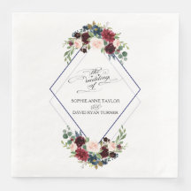 Moderne geometrische Merlot-Hochzeit mit blauer Fl