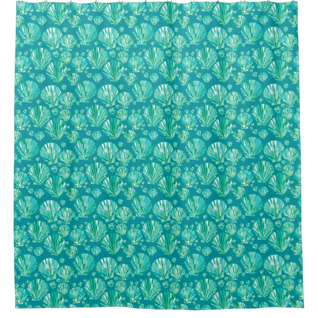 Moderne geometrische Muscheln, Aqua und Türkis Duschvorhang (Vorderseite)