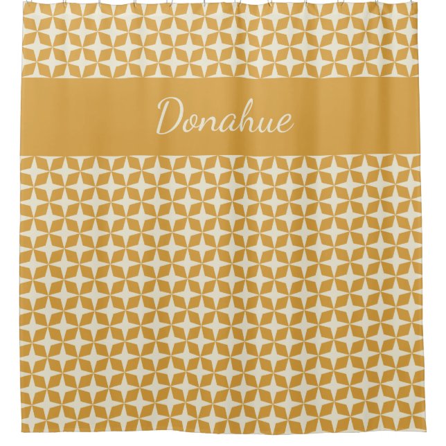 Moderne geometrische Muster Gelbe Creme Name Duschvorhang (Vorderseite)