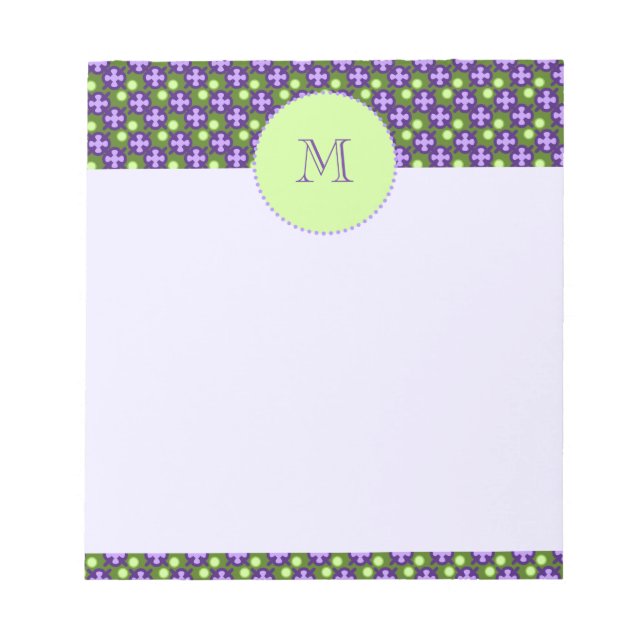 Moderne geometrische Muster, Grüntöne und Lila Far Notizblock (Vorderseite)