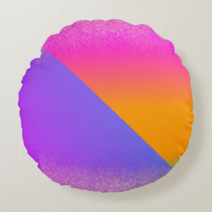 Moderne geometrische Neon-Ombre-Dreieck-Glitter Rundes Kissen