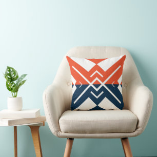 Moderne geometrische orange marineblaue Farbblock Kissen