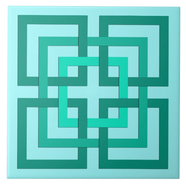 Moderne geometrische Quadrate, Aqua und Türkis Fliese (Vorderseite)