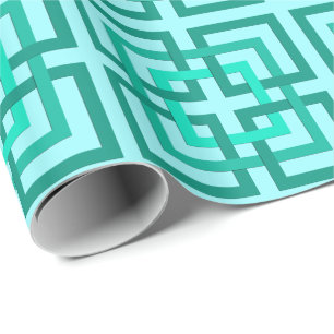 Moderne geometrische Quadrate, Aqua und Türkis Geschenkpapier