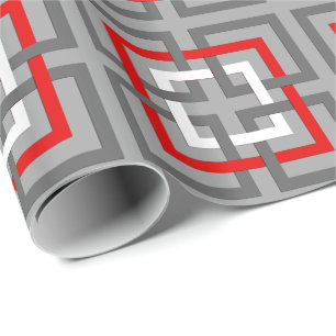 Moderne geometrische Quadrate, grau, rot und weiß Geschenkpapier