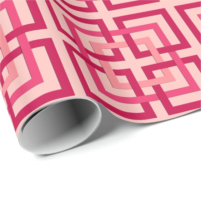 Moderne geometrische Quadrate, Korallenrosa und Ro Geschenkpapier (Rolleneckpunkt)